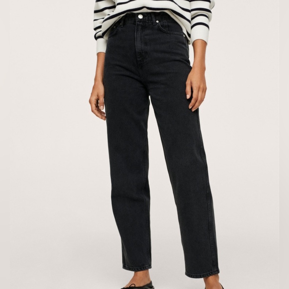 Mango High-Rise Tapered Jeans in Black